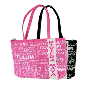 2 NWOT Black & Pink Rivera Maya Canvas Vacation Tote Zipper Bags